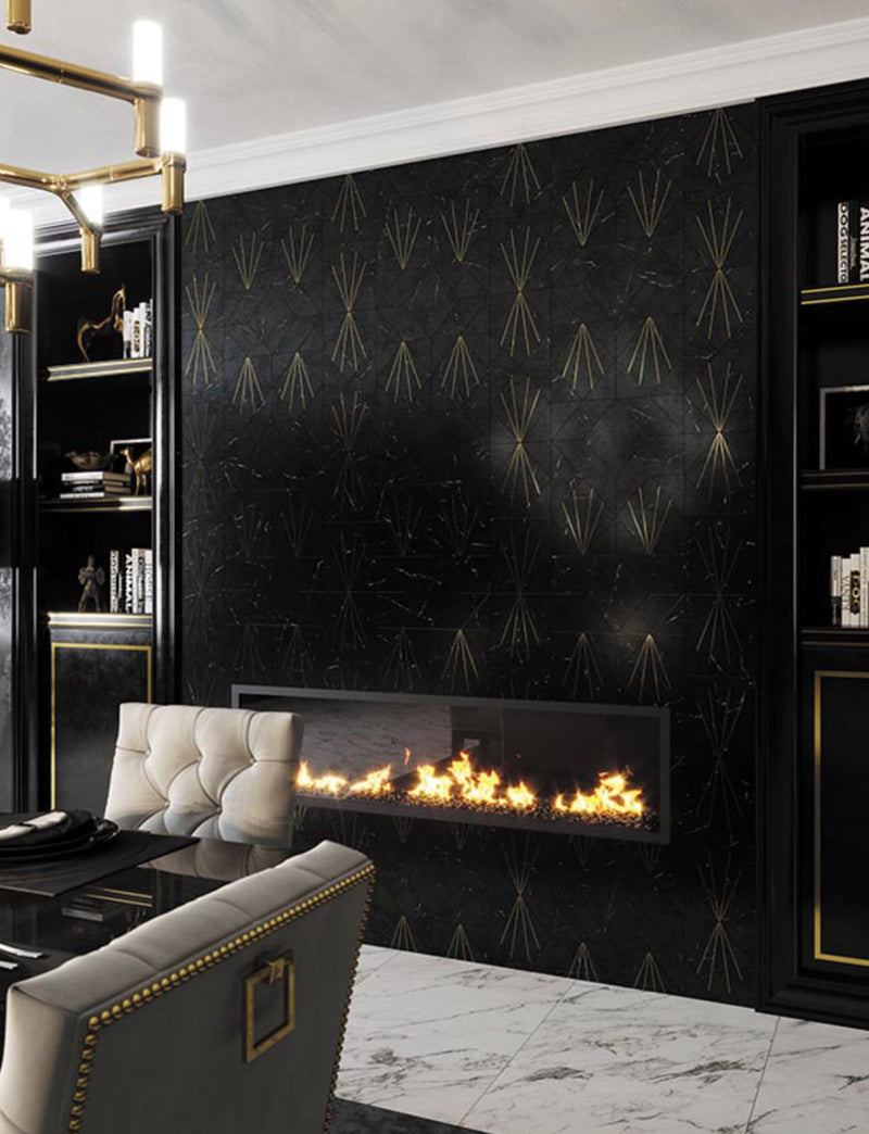 ROCKEFELLER Black Crown Black Jade, Brass Mosaic Tile