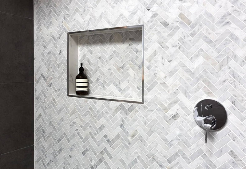 MARBELLA CARRARA 1X3 HERRINGBONE HONED Bianco Carrara Mosaic Tile