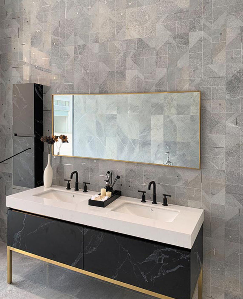 ROCKEFELLER Grey Nouveau Imperial Grey, Brass Mosaic Tile