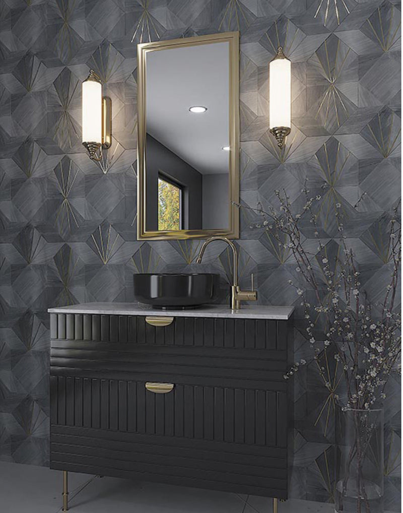 ROCKEFELLER Grey crown Imperial Grey, Brass Mosaic Tile