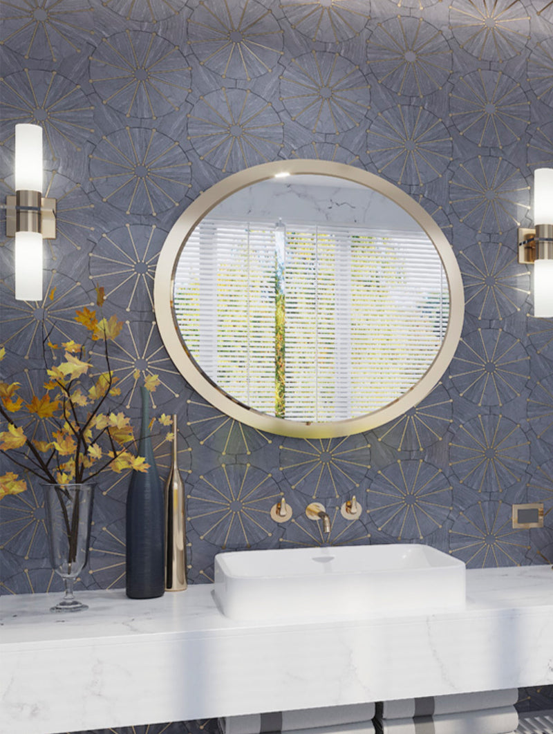 ROCKEFELLER Grey Sunburst Imperial Grey, Brass Mosaic Tile