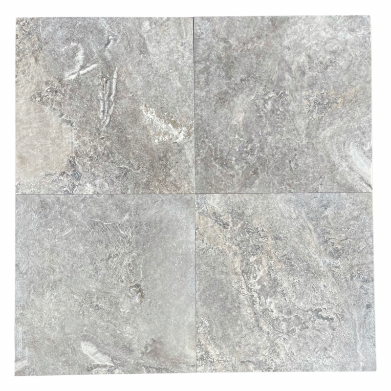 18x18 Silver Travertine Filled And Honed Field Tile ( HONED-MATTE FINISHED )