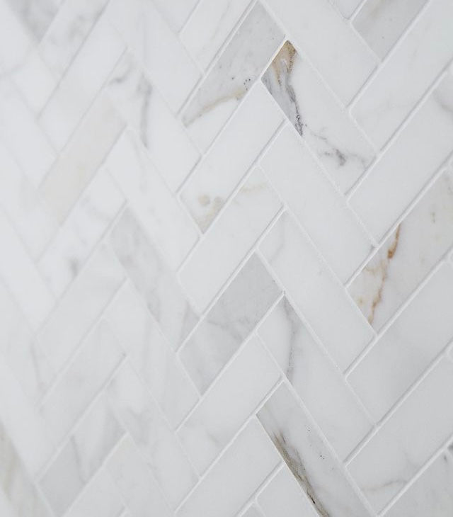 1x3 Polished Calacatta Gold Marble Herringbone Mosaic Tile