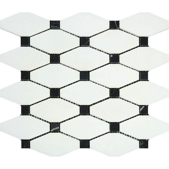 Thassos White Honed Marble Octave Mosaic Tile w/ Black Dots