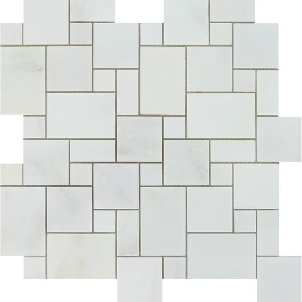 Oriental White Honed Marble Mini Versailles Pattern Mosaic Tile
