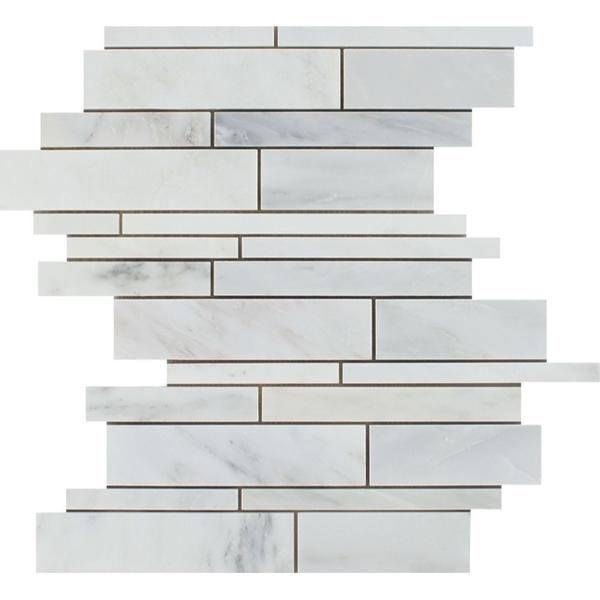 Oriental White Honed Marble Random Strip Mosaic Tile