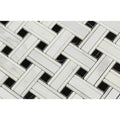 Oriental White Honed Marble Tripleweave Mosaic Tile (w/ Black)