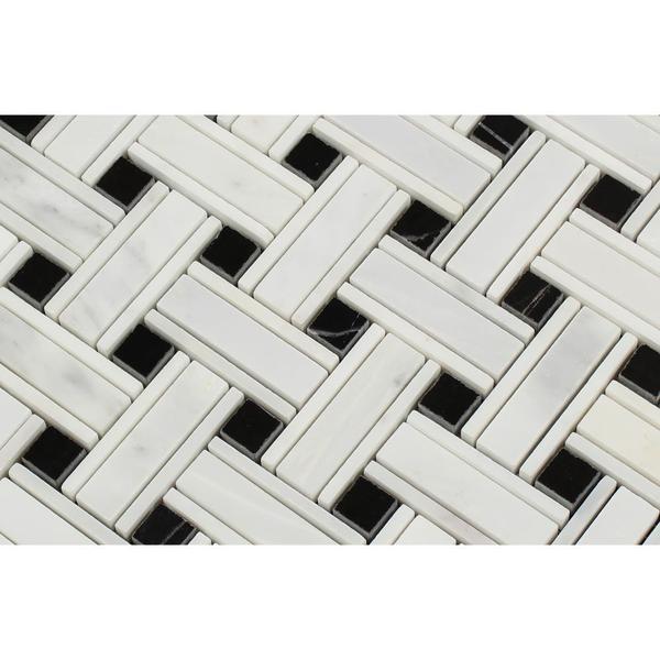 Oriental White Honed Marble Tripleweave Mosaic Tile (w/ Black)