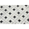 Oriental White Polished Marble Mini Pinwheel Mosaic Tile w/ Black Dots