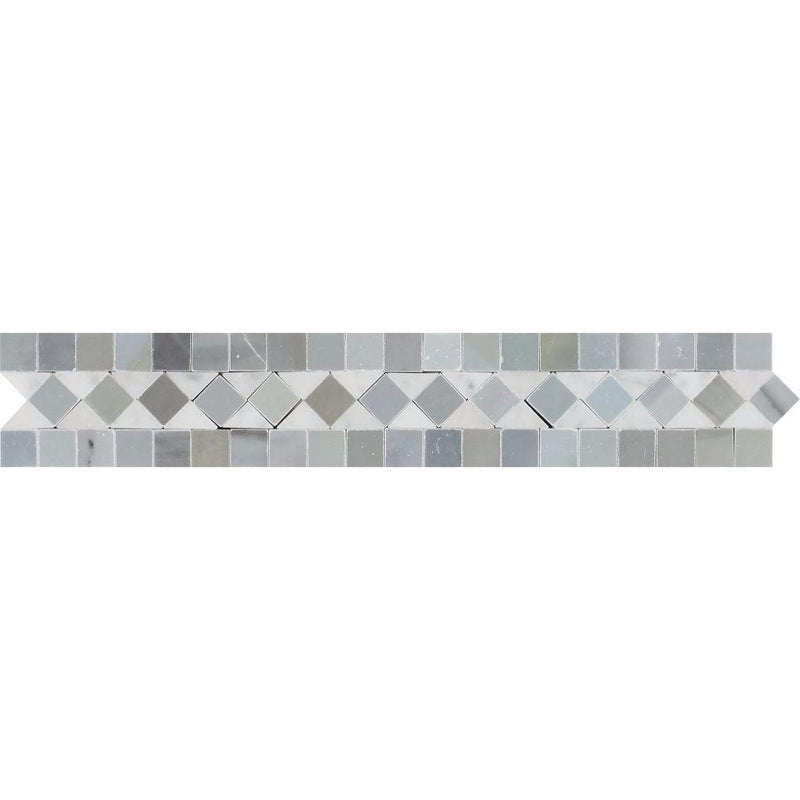 2x12 Polished Bianco Carrara Marble BIAS Border w/ Blue-Gray Dots