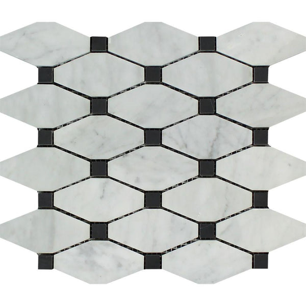 Bianco Carrara Polished Marble Octave Mosaic Tile (w/ Black Dots)