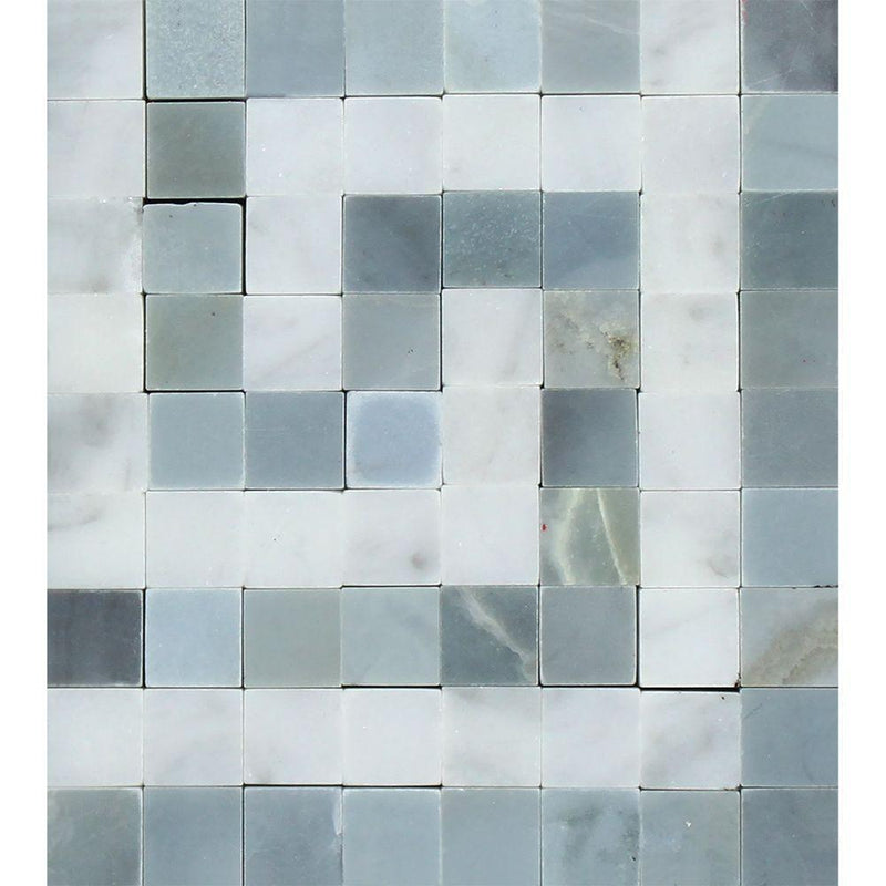 Bianco Carrara Polished Marble Greek Key Corner (Carrara w/ Blue-Gray)