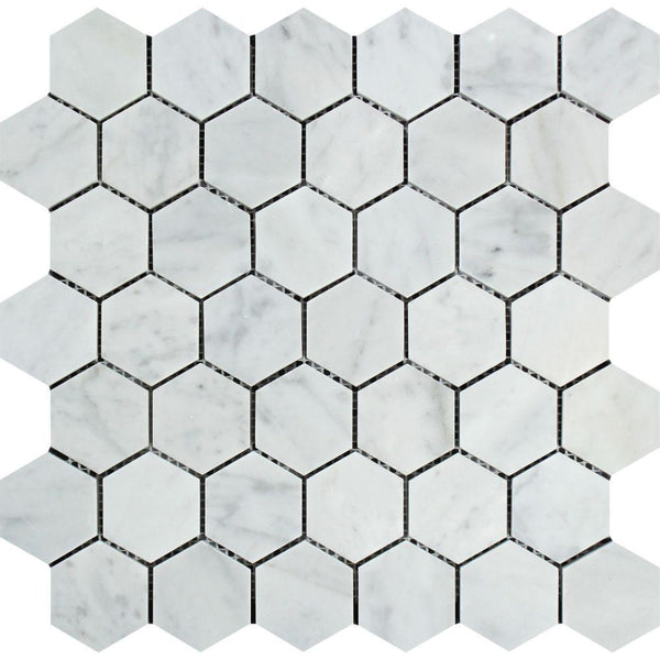 2x2 Polished Bianco Carrara Marble Hexagon Mosaic Tile