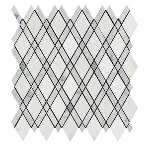 Bianco Carrara Polished Marble Lattice Mosaic Tile (Thassos + Carrara + Ming Green)