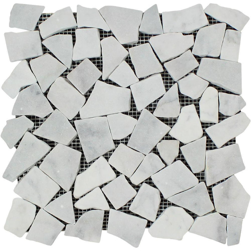 Bianco Carrara Tumbled Marble Random Broken Mosaic Tile