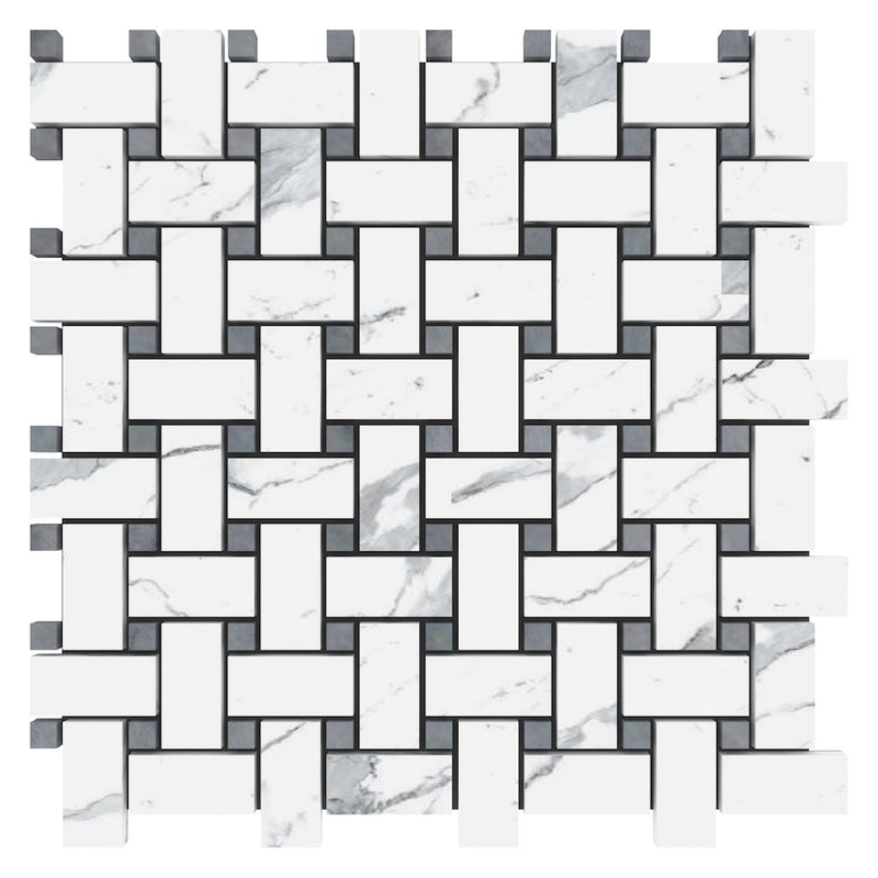 12"x12" Staturietto BasketWeave W/ Ocean Grey Dot Mosaic Tile ( POLISHED)