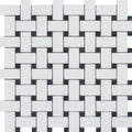 Thassos White Honed Marble Basketweave Mosaic Tile w/ Black Dots