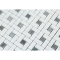 Thassos White Honed Marble Mini Pinwheel Mosaic Tile w/ Blue-Gray Dots