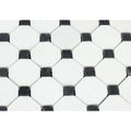 Thassos White Honed Marble Octagon Mosaic Tile w/ Black Dots