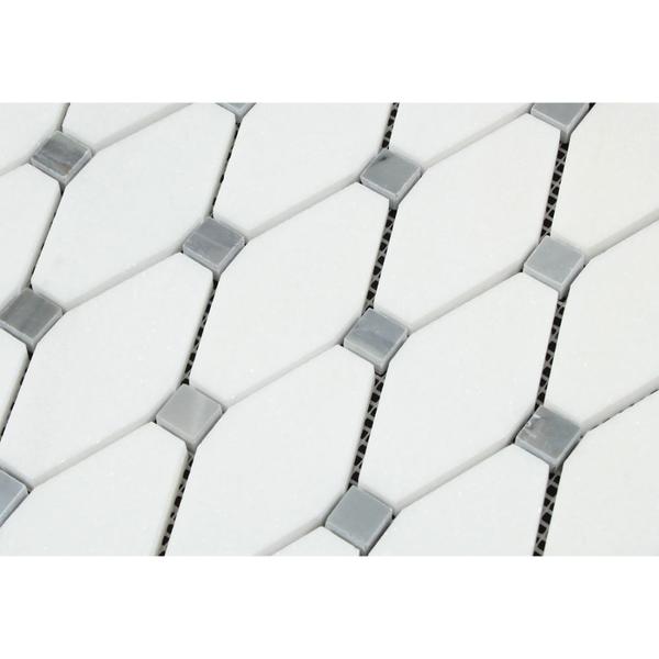 Thassos White Honed Marble Octave Mosaic Tile w/ Blue-Gray Dots