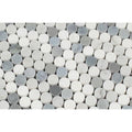 Thassos White Honed Marble Penny Round Mosaic Tile (Carrara + Thassos + Blue-Gray)