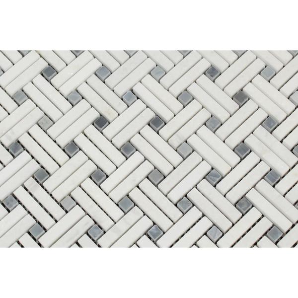 Thassos White Honed Marble Stanza Mosaic Tile w/ Blue-Gray Dots
