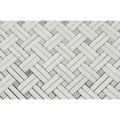 Thassos White Honed Marble Stanza Mosaic Tile w/ Ming Green Dots