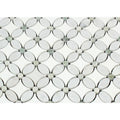 Thassos White Polished Marble Florida Flower Mosaic Tile (Carrara + Thassos (Oval) + Ming Green (Dots))