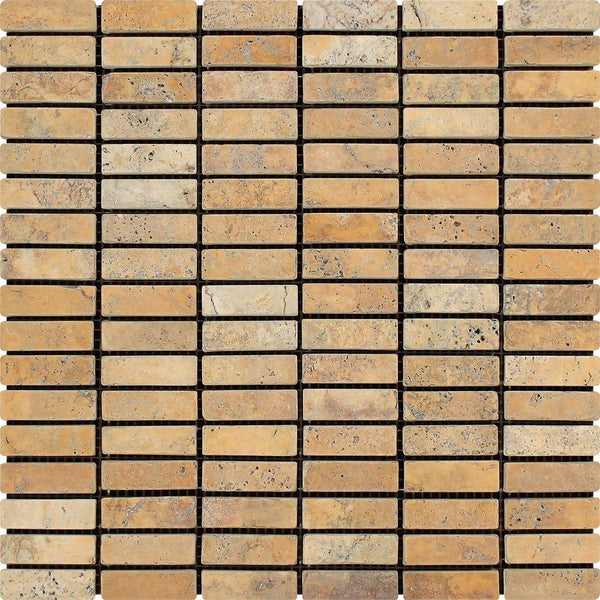 5/8x2 Tumbled Gold Travertine Single-Strip Mosaic Tile