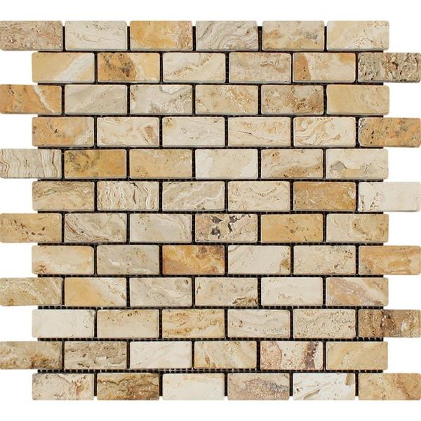 1x2 Tumbled Valencia Travertine Brick Mosaic Tile